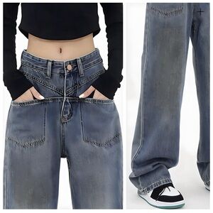 NWT Commense Baddie Baggy Wide Leg 100% Cotton Wide Pocket Boyfriend Jeans Large